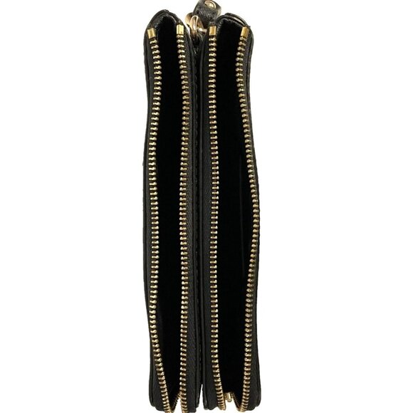 Michael Kors Black Gold Leather Wristlet Wallet Clutch Purse Saffiano Texture - Picture 6 of 12